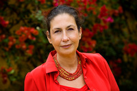 Portrait of Hannah Fielding and photos of where she writes.